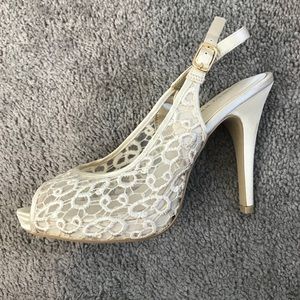 Audrey Brooke Cream Colored Lace Heels